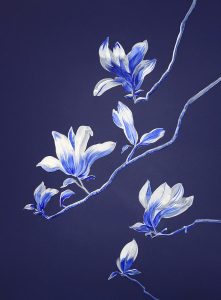 "Blue & White Magnolias" by Cecelia Claire.
