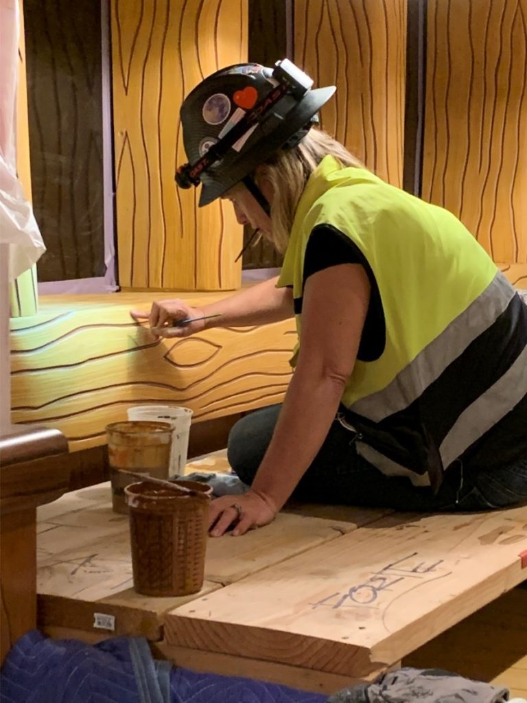 2023: Kirsten scenic painting in the Universal Studios Hollywood Super Nintendo World Toadstool Café